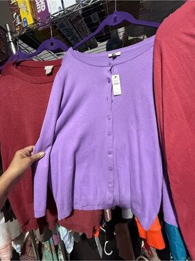 Classic Lavender Button-Front Women's Sweater Cardigan